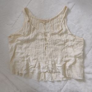 black swan cream button up cropped scoop neck tank top